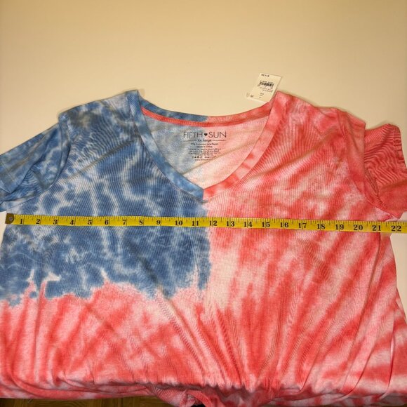 Fifth Sun Womens Tie-Dye Twist Front Patriotic Top Size XXLarge Red White Blue - Picture 3 of 5